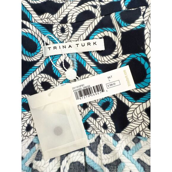 Trina Turk Womens Blue Button Front Sash Tie Annabel Shirt Dress Large NWT - Picture 4 of 5